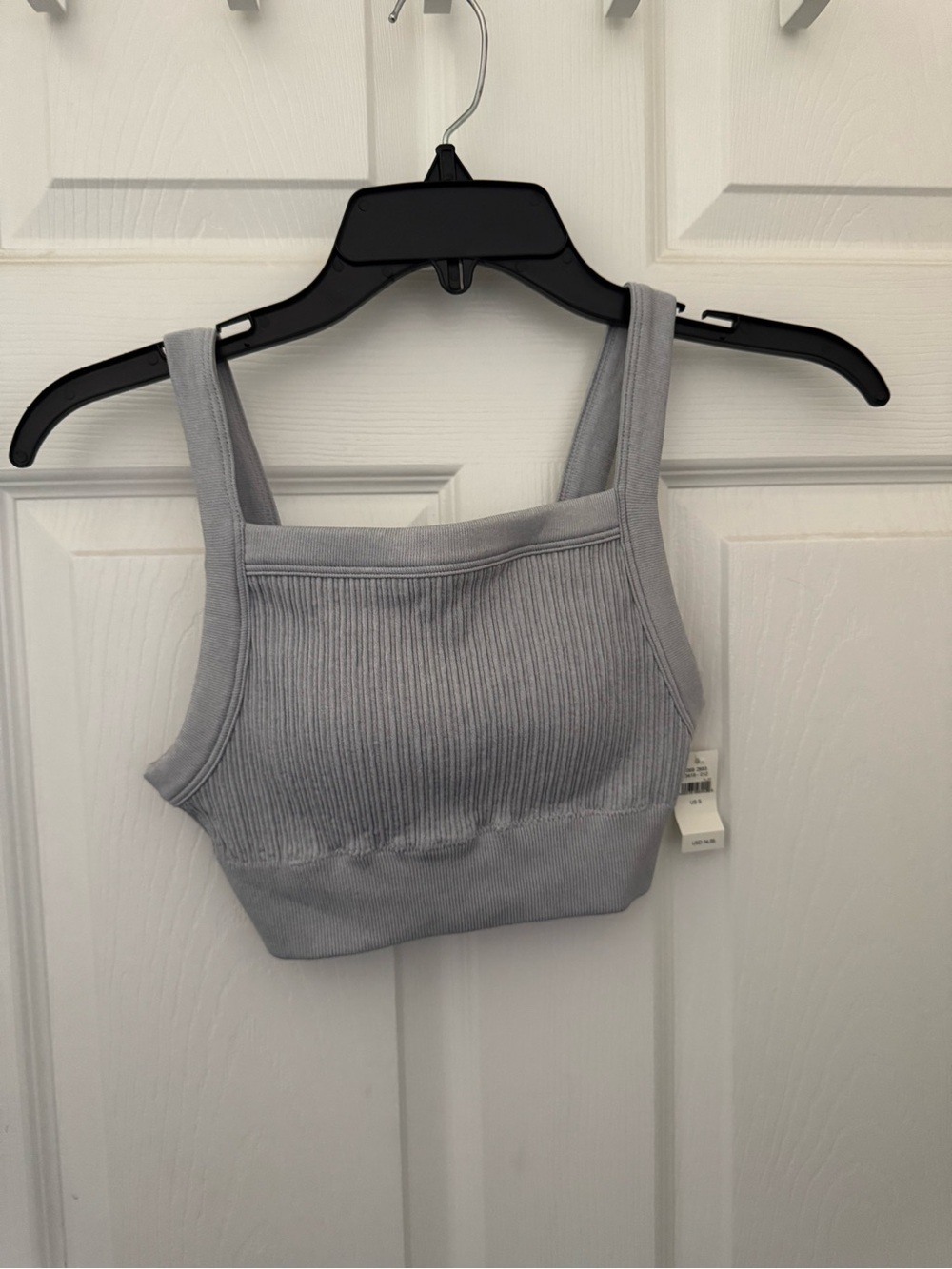 aerie Ribbed Square-Neck Sports Bralette — Light Gray with removable pads